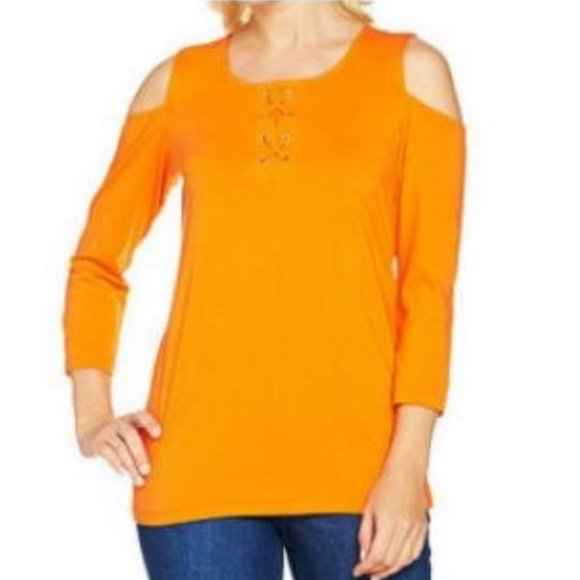 Susan Graver Tops - Susan Graver Weekend Cotton Cold Shoulder Top 2528